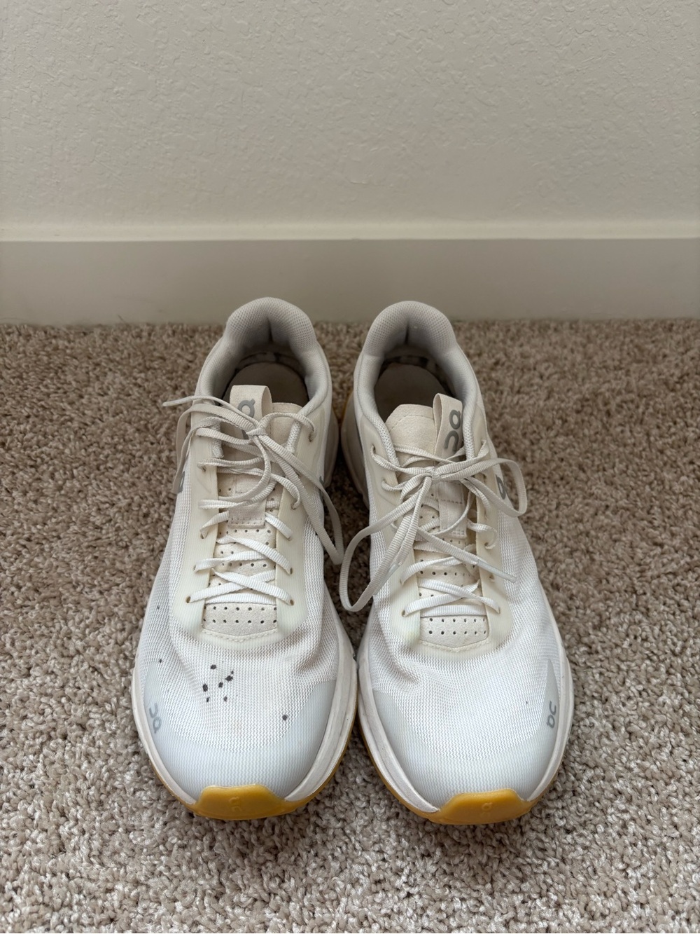 On Running Cream/White Running Sneakers with Yellow Outsole Accents